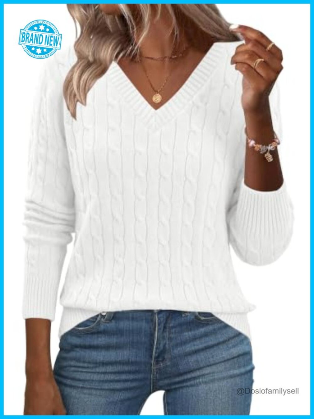 Cable Knit V Neck Slim Fit Sweater Ribbed Cuffs Lightweight Pullover